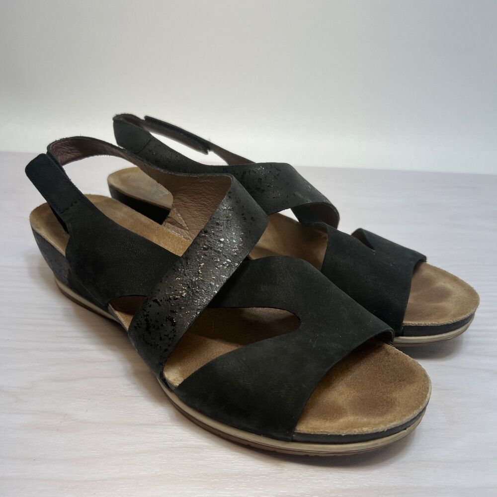 Dansko Vicky Black Cross Strap Slingback Wedge  Black‎ 40 9.5 - 10 Women’s